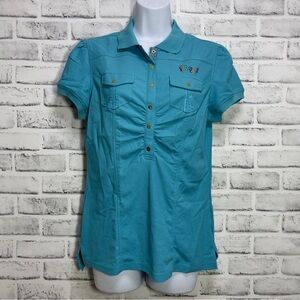 COOGI Snap Up Polo Style Colorful Embellish Top XL